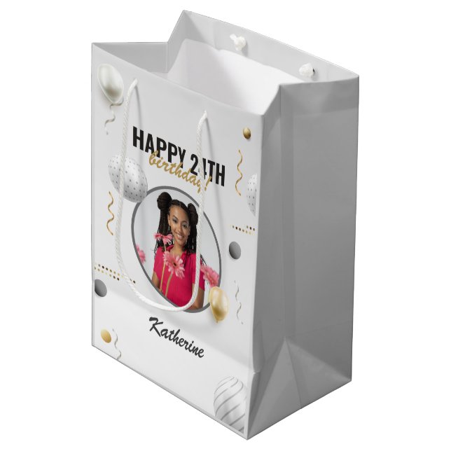 Sac Cadeau Moyen Joyeux Anniversaire simple personnalisé cadeau pho (Devant Angle)