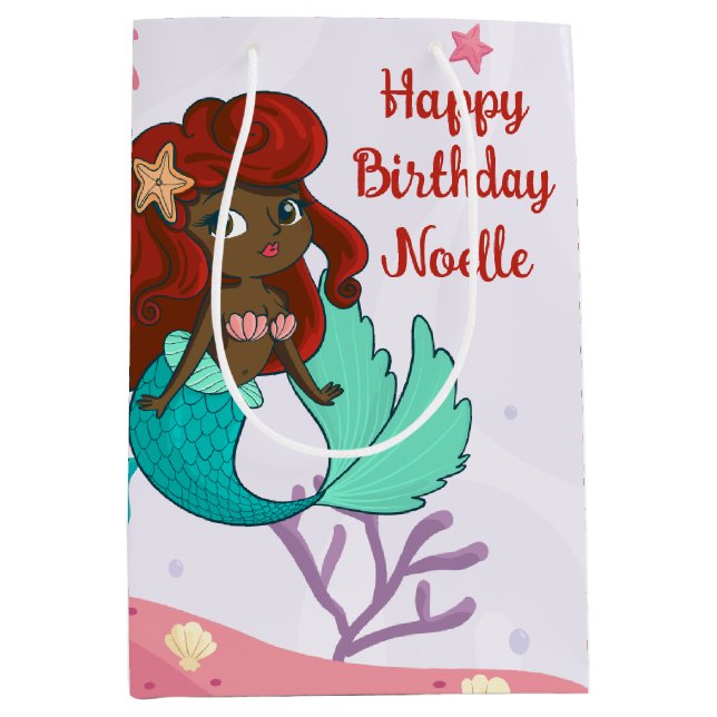 Sac Cadeau Moyen Joyeux anniversaire ! Sirène noire sous la mer (Devant)