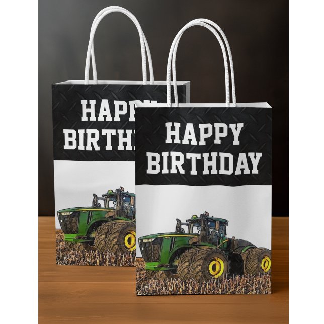 Sac Cadeau Moyen Joyeux Anniversaire Tracteur Agritourisme (Happy Birthday Tractor Party Gift Bag.)
