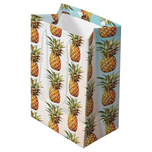Sac Cadeau Moyen Joyeux Aqua Pineapples à la crème tropicale (Devant Angle)