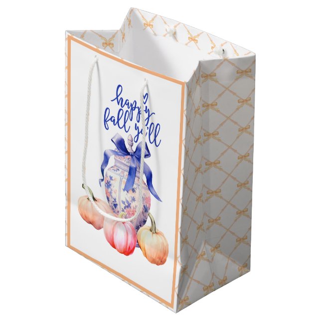 Sac Cadeau Moyen Joyeux automne Y'all | Chinoiserie Ginger Jar Citr (Devant Angle)