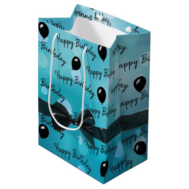 Sac Cadeau Moyen Joyeux bac d'anniversaire et ballons noirs (Devant Angle)