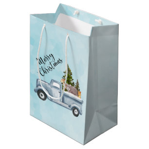 Sac Cadeau Moyen Joyeux Camion de Noël avec de mignons animaux