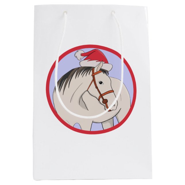 Sac Cadeau Moyen Joyeux Cheval de Noël (Devant)