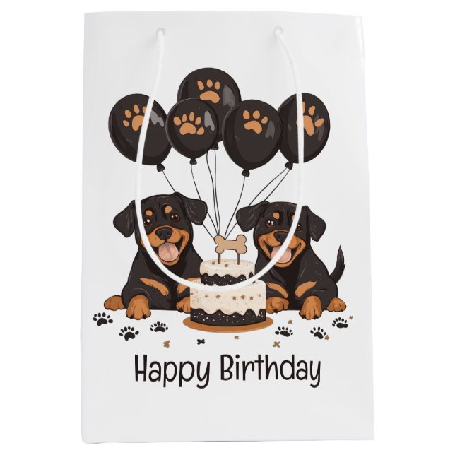 Sac Cadeau Moyen Joyeux chien Rottweiler d'anniversaire (Devant)