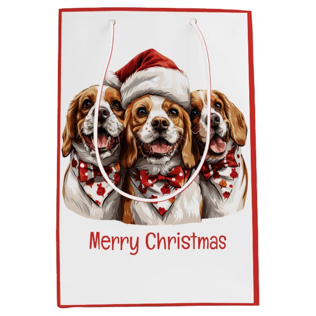 Sac Cadeau Moyen Joyeux Chiens Beagles de Noël (Devant)