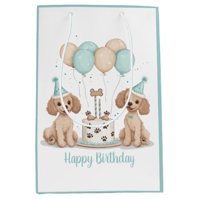 Sac Cadeau Moyen Joyeux Chiens de caniche normaux d'anniversaire (Devant)