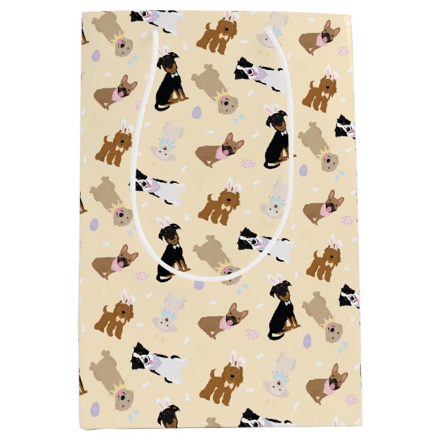 Sac Cadeau Moyen Joyeux Chiens de Pâques (Devant)