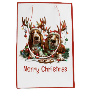 Sac Cadeau Moyen Joyeux Chiens de poche Basset de Noël