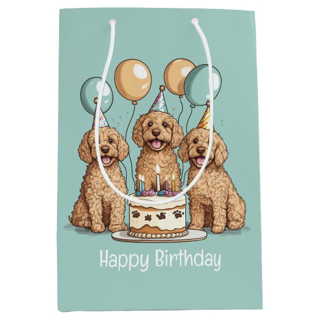 Sac Cadeau Moyen Joyeux Chiens Goldendoodle Anniversaire (Devant)