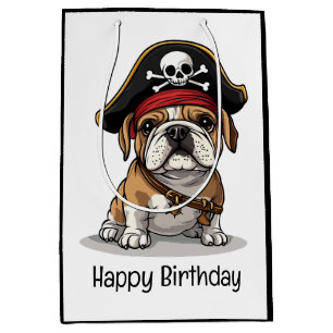 Sac Cadeau Moyen Joyeux crâne Pirate anglais Bulldog Birthday
