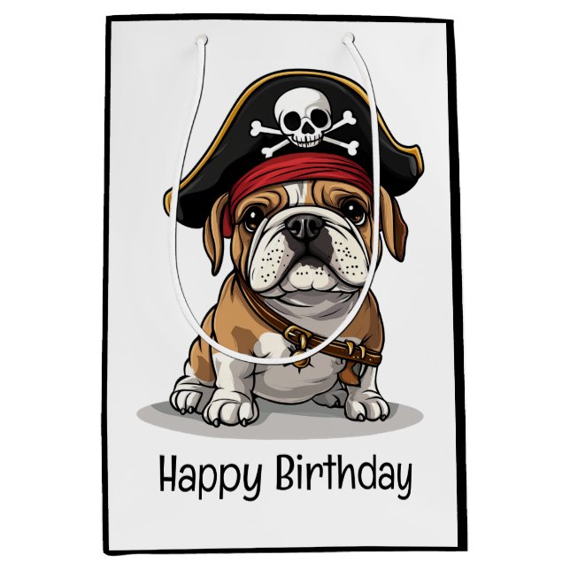 Sac Cadeau Moyen Joyeux crâne Pirate anglais Bulldog Birthday (Devant)