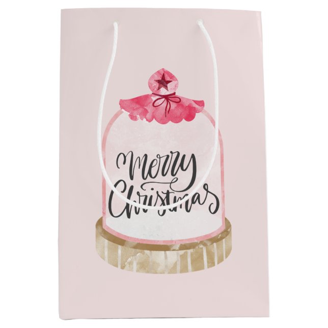 Sac Cadeau Moyen Joyeux Dôme en verre rose Noël (Devant)