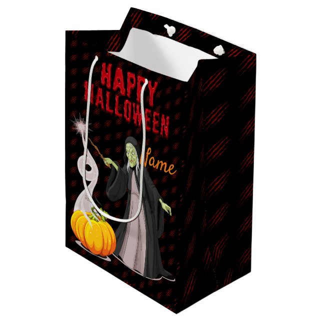 Sac Cadeau Moyen Joyeux Halloween (Devant Angle)