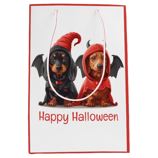 Sac Cadeau Moyen Joyeux Halloween Dachshund Chiens Devil Bat (Devant)