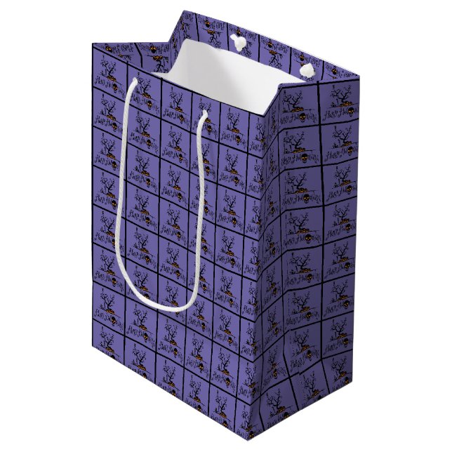 Sac Cadeau Moyen Joyeux Halloween Grave Yard (Devant Angle)