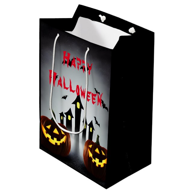 Sac Cadeau Moyen Joyeux Halloween Jack o' Lantern Party (Devant Angle)