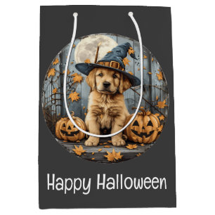 Sac Cadeau Moyen Joyeux Halloween Sorcière Chien Retriever D'or Cit