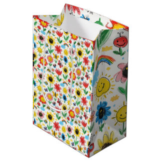 Sac Cadeau Moyen Joyeux jours - Fleur joyeuse et Motif d'amis