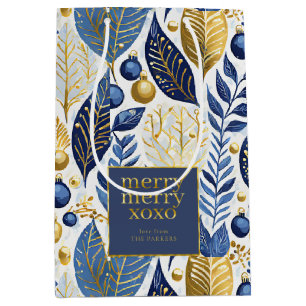 Sac Cadeau Moyen Joyeux Joyeux Noël en or bleu Motif#21 ID1009