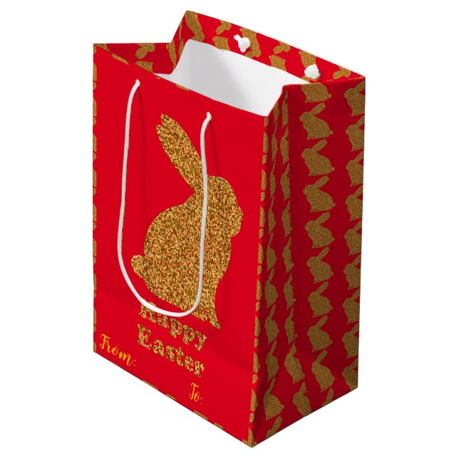 Sac Cadeau Moyen Joyeux Lapin de Pâques Floral (Devant Angle)