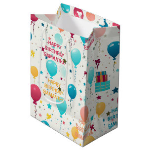 Sac Cadeau Moyen Joyeux Motif d'anniversaire coloré