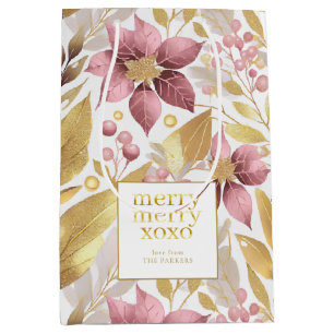 Sac Cadeau Moyen Joyeux Motif de Noël rose or #21 ID1009