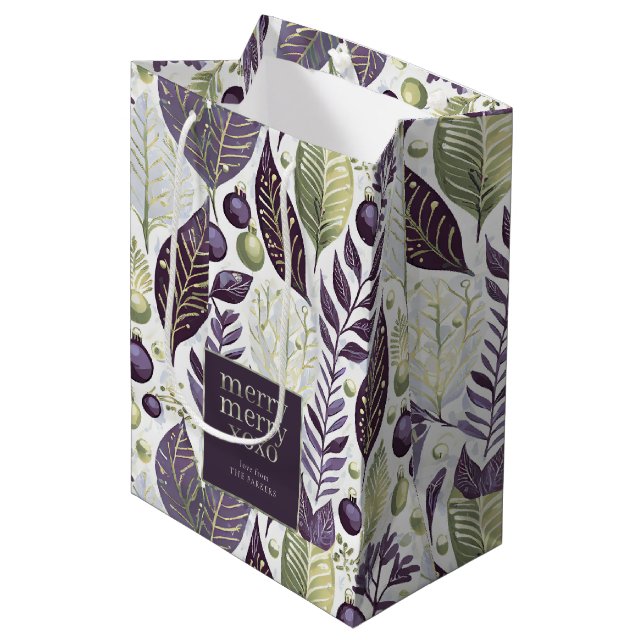 Sac Cadeau Moyen Joyeux Motif de Noël vert violet #21 ID1009 (Devant Angle)