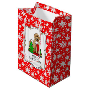 Sac Cadeau Moyen Joyeux Noël 2 Goldendoodle (rouge doré) mignonne