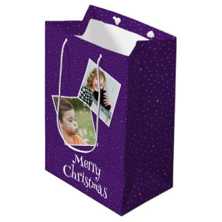 Sac Cadeau Moyen Joyeux Noël 2 photos personnalisées et étoiles