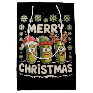Sac Cadeau Moyen Joyeux Noël Amoureux de Cornichon Lumières Xmas Mo