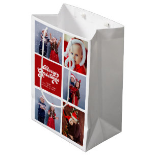 Sac Cadeau Moyen Joyeux Noël amusant Simple Retro Typographie Phot