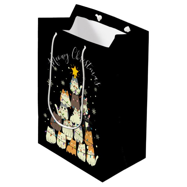 Sac Cadeau Moyen Joyeux Noël Arbre à Chat Mignon (Devant Angle)