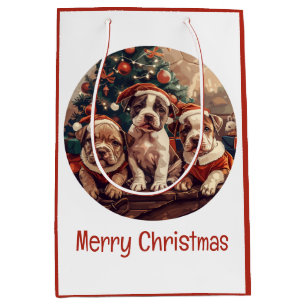 Sac Cadeau Moyen Joyeux Noël Chiots Pit Bull