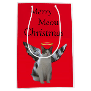 Sac Cadeau Moyen Joyeux Noël d'ange de chat