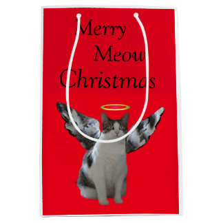 Sac Cadeau Moyen Joyeux Noël d'ange de chat