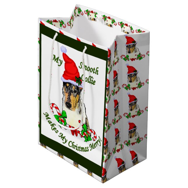 Sac Cadeau Moyen Joyeux Noël de Collie (Devant Angle)