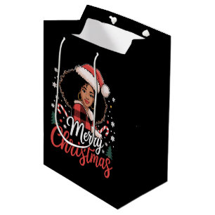 Sac Cadeau Moyen Joyeux Noël Fille Africaine Noire Chapeau de Père