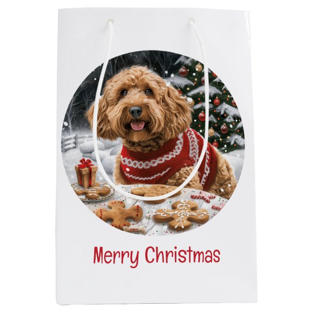 Sac Cadeau Moyen Joyeux Noël Goldendoodle Chiens (Devant)