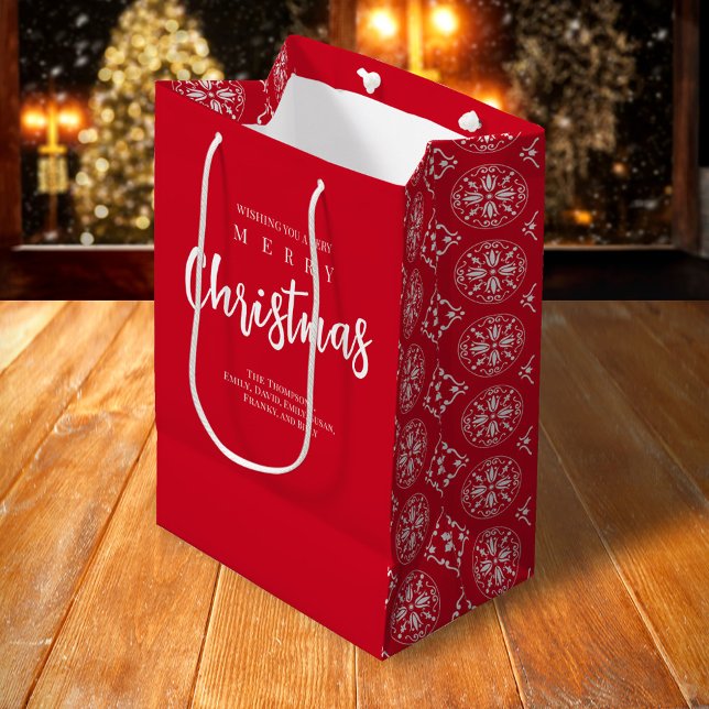 Sac Cadeau Moyen Joyeux Noël mignon Whimsical Red Snowflake (Merry Christmas snowflake pattern holiday gift bag
)