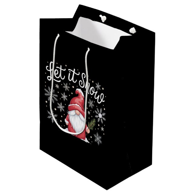 Sac Cadeau Moyen Joyeux Noël mignonne Gnome Laissez-le neiger hiver (Devant Angle)