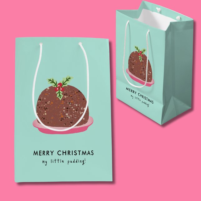 Sac Cadeau Moyen Joyeux Noël Moderne Pudding Illustration (Cute 'My Little Pudding' Christmas card gift bag)