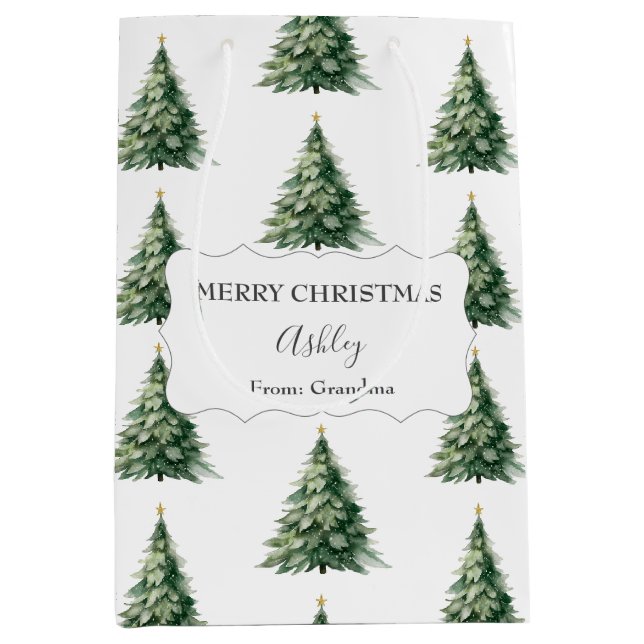 Sac Cadeau Moyen Joyeux Noël + Nom + De l'Arbre de Noël (Devant)