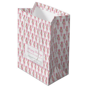 Sac Cadeau Moyen Joyeux Noël Pastel Pink Nutcracker Vacances