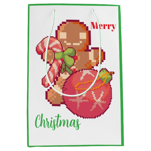 Sac Cadeau Moyen Joyeux Noël Pixelart, Pixel Art  (Devant)