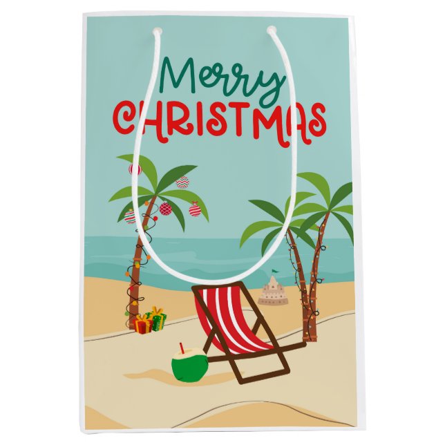 Sac Cadeau Moyen Joyeux Noël Plage  (Devant)