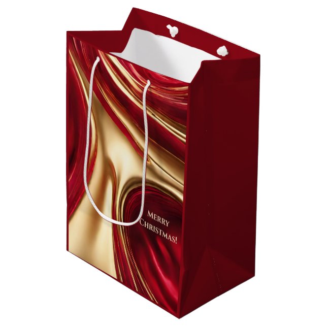 Sac Cadeau Moyen Joyeux Noël-Rouge et Or- (Devant Angle)