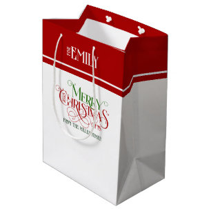 Sac Cadeau Moyen Joyeux Noël rouge et vert Typographie rétro