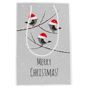 Sac Cadeau Moyen Joyeux Noël Rouge Père Noël Oiseaux de chapeau Nei