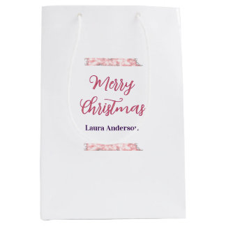 Sac Cadeau Moyen joyeux noël rouge rose paillettes lignes nom rétro